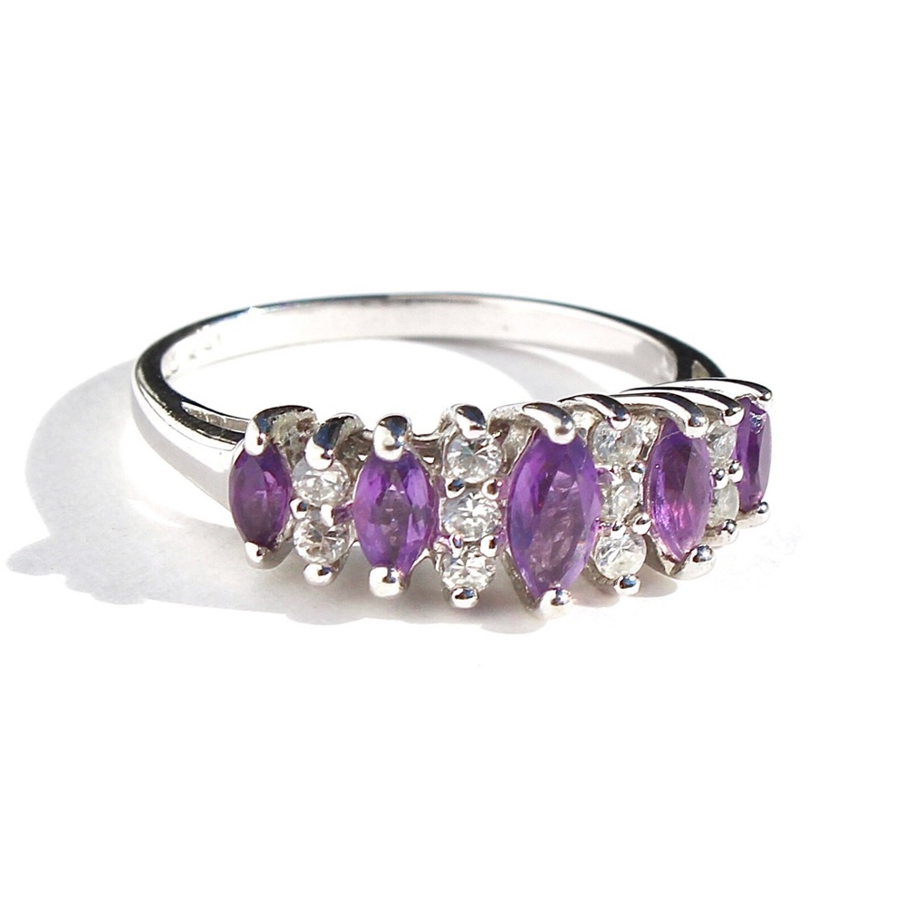 Vintage Amethyst & Cubic Zirconia Sterling Silver Ring Size 7 Holsted Jewelers